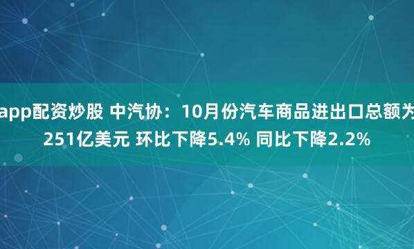 app配资炒股 中汽协：10月份汽车商品进出口总额为251亿美元 环比下降5.4% 同比下降2.2%