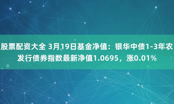 股票配资大全 3月19日基金净值：银华中债1-3年农发行债券指数最新净值1.0695，涨0.01%