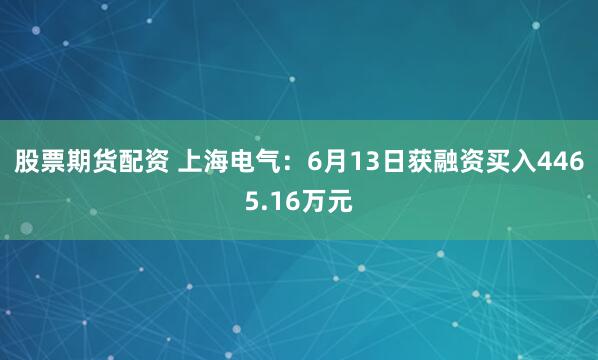 股票期货配资 上海电气：6月13日获融资买入4465.16万元