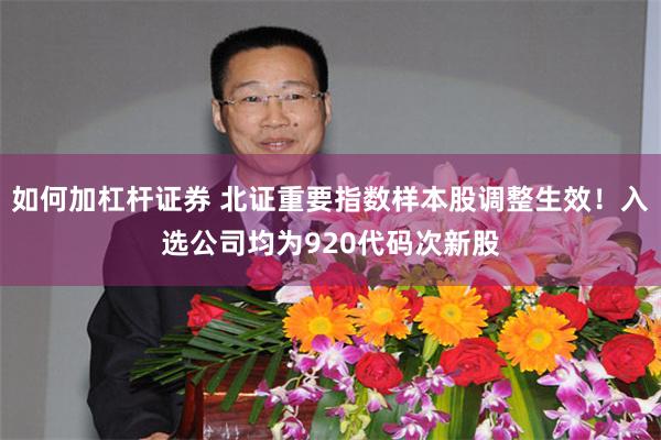 如何加杠杆证券 北证重要指数样本股调整生效!入选公司均为920代码次新股